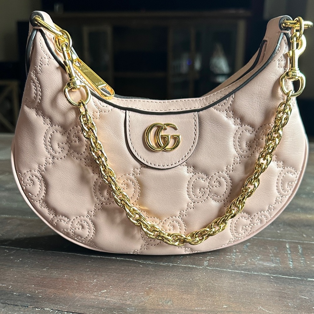 Gucci GG Matelassé Light Pink Half Moon Mini Hobo.